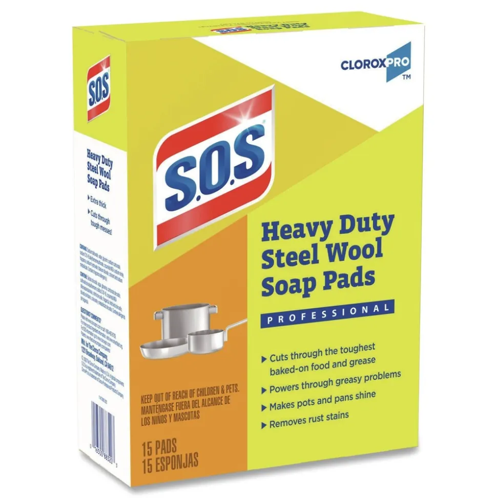 S.O.S. 2.4 in. x 3 in. Steel Wool Soap Pads (15 Pads/Box 12 Boxes/Carton)