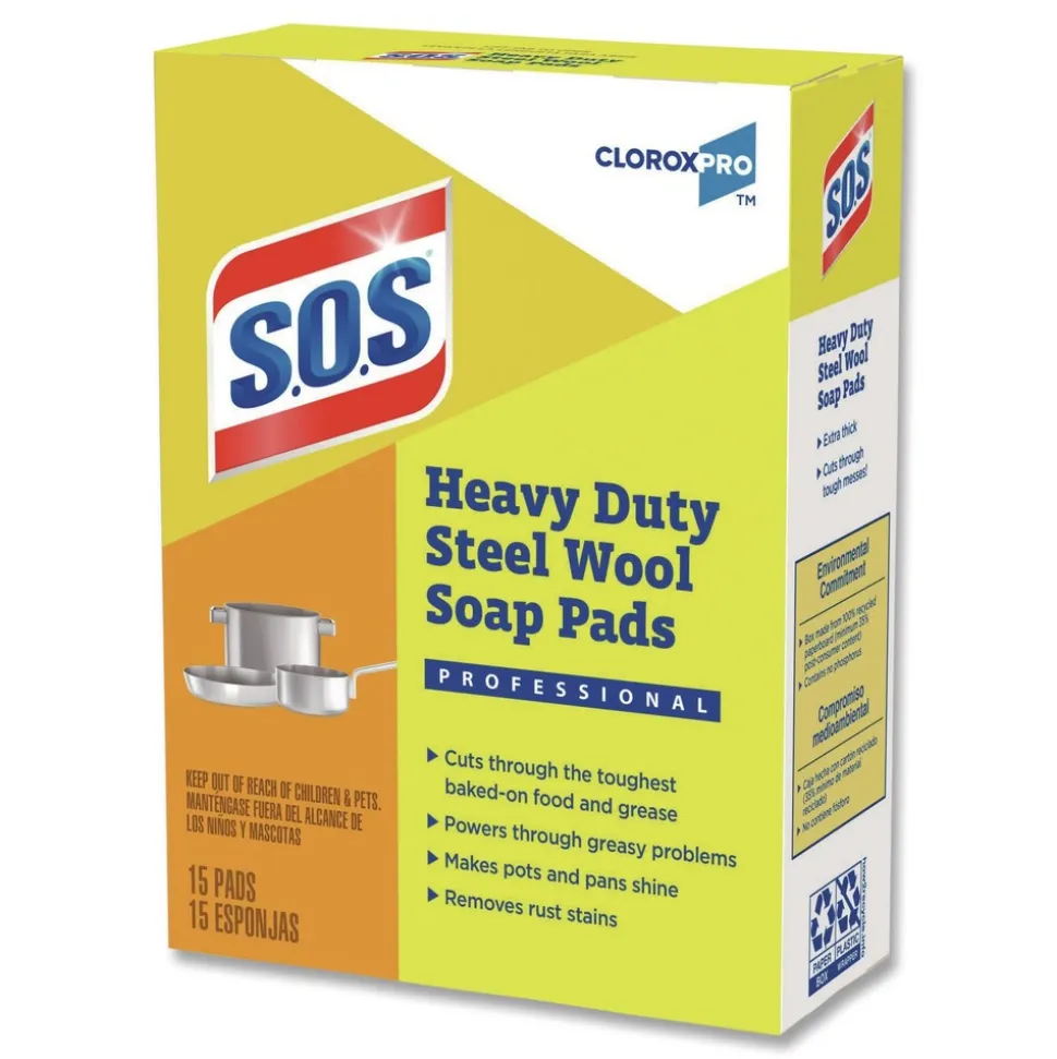 S.O.S. 2.4 in. x 3 in. Steel Wool Soap Pads (15 Pads/Box 12 Boxes/Carton)