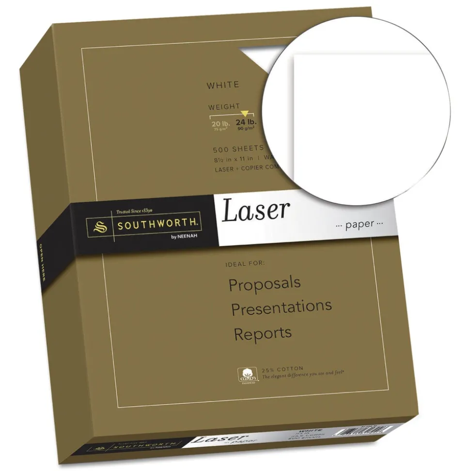 Southworth 95 Bright 24 lbs. Bond Weight 8.5 in. x 11 in. 25% Cotton Laser Paper - White (500/Ream)
