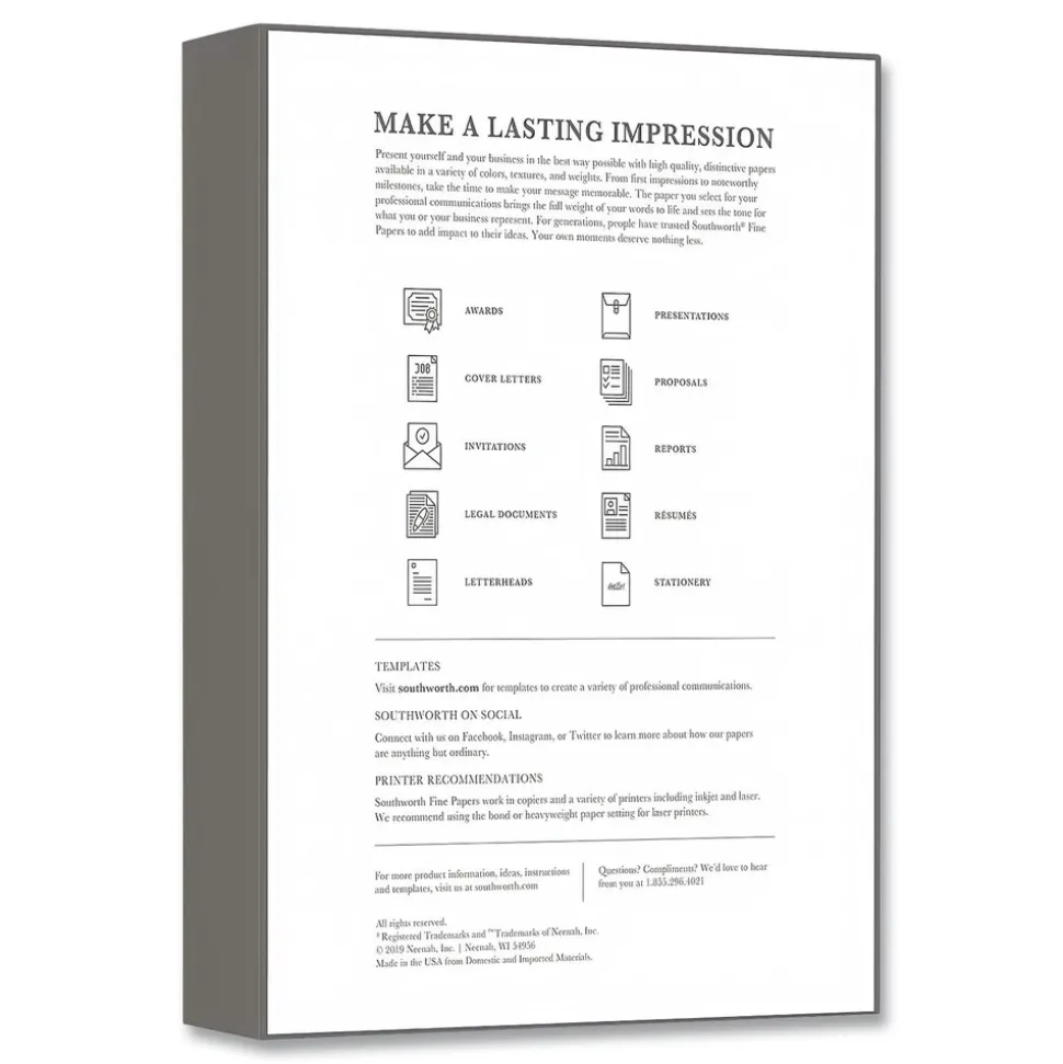 Southworth 95 Bright 24 lbs. Bond Weight 8.5 in. x 11 in. 25% Cotton Laser Paper - White (500/Ream)