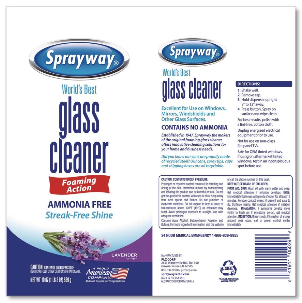Sprayway 19 oz. Aerosol Spray Glass Cleaner - Lavender Scent (6/Carton)