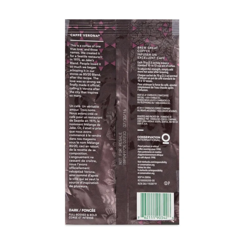 Starbucks 12411956 2.5 oz. Packet Caffe Verona Coffee (18/Box)