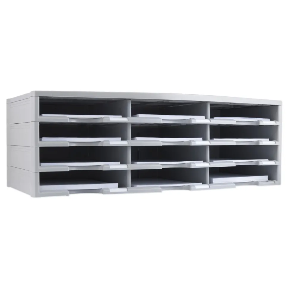 Storex 12 Compartments 10.63 in. x 13.3 in. x 31.4 in. Literature Organizer - Gray