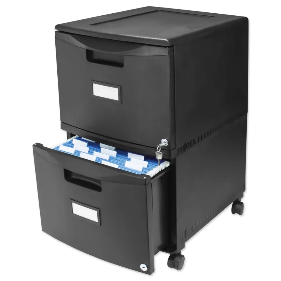 Storex 14.75 in. x 18.25 in. x 26 in. 2 Legal/Letter-Size File Drawers Mobile Filing Cabinet - Black