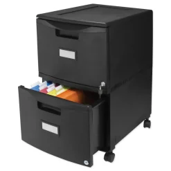 Storex 14.75 in. x 18.25 in. x 26 in. 2 Legal/Letter-Size File Drawers Mobile Filing Cabinet - Black