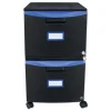 Storex 14.75 in. x 18.25 in. x 26 in. 2-Legal/Letter File Drawer Mobile Filing Cabinet - Black/Blue