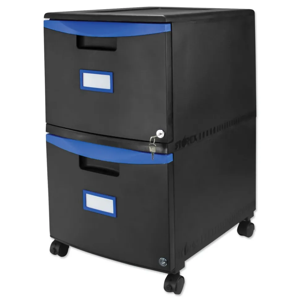 Storex 14.75 in. x 18.25 in. x 26 in. 2-Legal/Letter File Drawer Mobile Filing Cabinet - Black/Blue