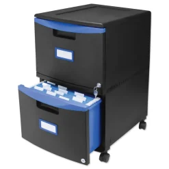 Storex 14.75 in. x 18.25 in. x 26 in. 2-Legal/Letter File Drawer Mobile Filing Cabinet - Black/Blue