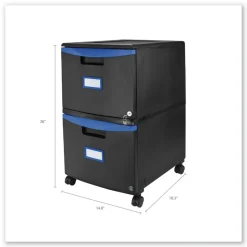 Storex 14.75 in. x 18.25 in. x 26 in. 2-Legal/Letter File Drawer Mobile Filing Cabinet - Black/Blue