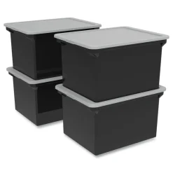 Storex 13.9 in. x 18.3 in. x 10.6 in. Legal/Letter Tote with Comfort Edges - Black (4/Carton)