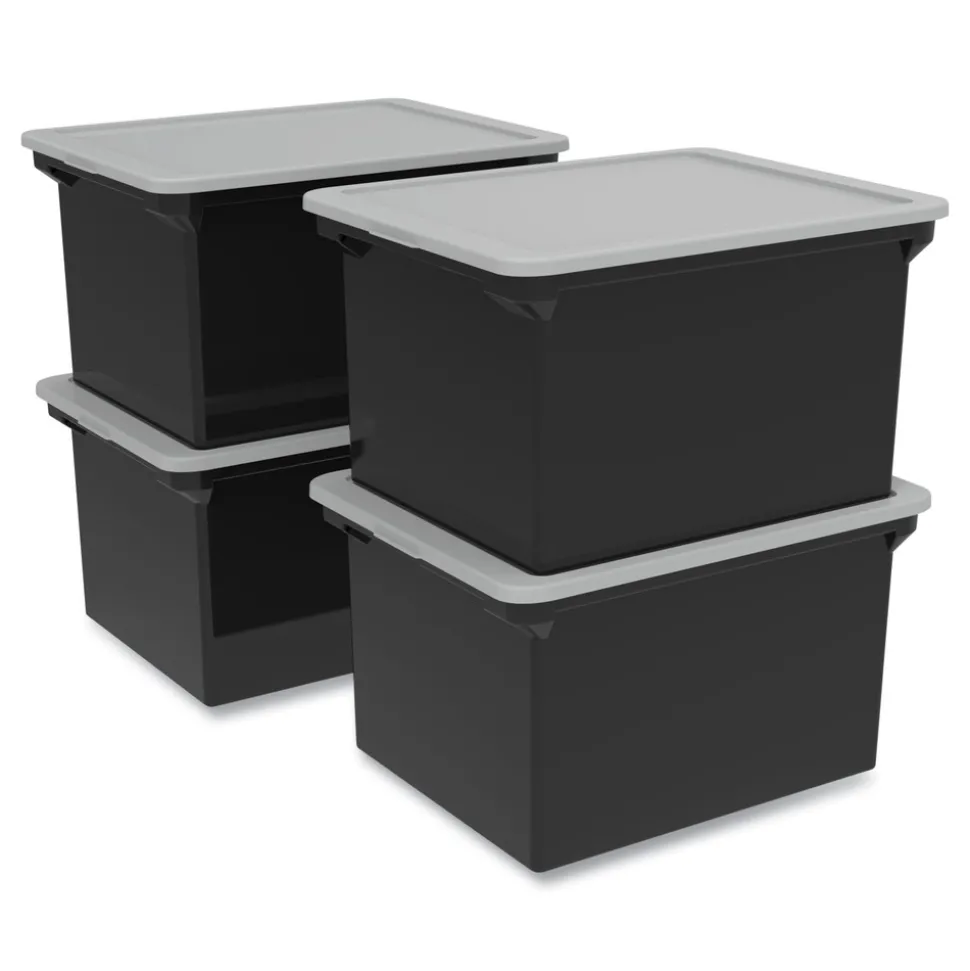 Storex 13.9 in. x 18.3 in. x 10.6 in. Legal/Letter Tote with Comfort Edges - Black (4/Carton)