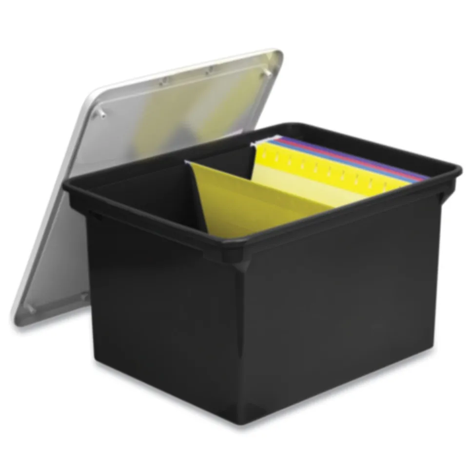 Storex 13.9 in. x 18.3 in. x 10.6 in. Legal/Letter Tote with Comfort Edges - Black (4/Carton)