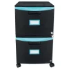 Storex 2 Legal/letter-Size File Drawers 14.75 in. x 18.25 in. x 26 in. Two-Drawer Mobile Filing Cabinet - Black/Teal