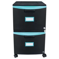 Storex 2 Legal/letter-Size File Drawers 14.75 in. x 18.25 in. x 26 in. Two-Drawer Mobile Filing Cabinet - Black/Teal