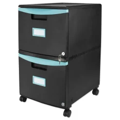 Storex 2 Legal/letter-Size File Drawers 14.75 in. x 18.25 in. x 26 in. Two-Drawer Mobile Filing Cabinet - Black/Teal