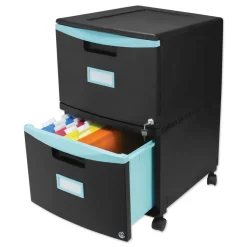 Storex 2 Legal/letter-Size File Drawers 14.75 in. x 18.25 in. x 26 in. Two-Drawer Mobile Filing Cabinet - Black/Teal