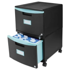 Storex 2 Legal/letter-Size File Drawers 14.75 in. x 18.25 in. x 26 in. Two-Drawer Mobile Filing Cabinet - Black/Teal