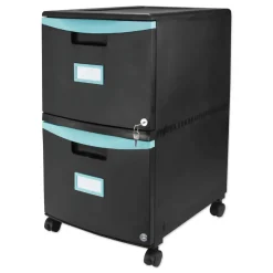 Storex 2 Legal/letter-Size File Drawers 14.75 in. x 18.25 in. x 26 in. Two-Drawer Mobile Filing Cabinet - Black/Teal