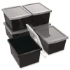 Storex Storage Bin with Lid, 4 gal, 11.25-in x 11.25-in x 7.87-in, Black, 6/Pack