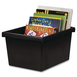 Storex Storage Bin with Lid, 4 gal, 11.25-in x 11.25-in x 7.87-in, Black, 6/Pack