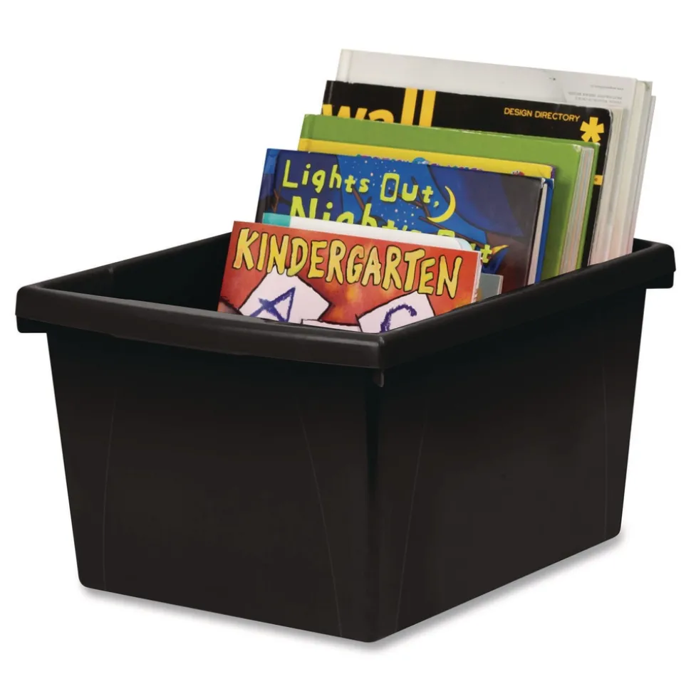Storex Storage Bin with Lid, 4 gal, 11.25-in x 11.25-in x 7.87-in, Black, 6/Pack