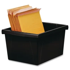 Storex Storage Bin with Lid, 4 gal, 11.25-in x 11.25-in x 7.87-in, Black, 6/Pack