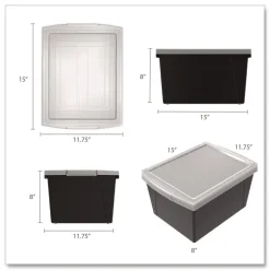 Storex Storage Bin with Lid, 4 gal, 11.25-in x 11.25-in x 7.87-in, Black, 6/Pack
