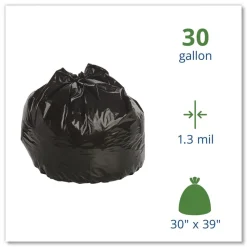 Stout by Envision 30 in. x 39 in. 1.3 mil. 30 Gallon Total Recycled Content Plastic Trash Bags - Brown/ Black (100/Carton)