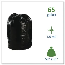 Stout by Envision 50 in. x 51 in. 65-Gallon 1.5 mil. Total Recycled Content Plastic Trash Bags - Black/Brown (100/Carton)
