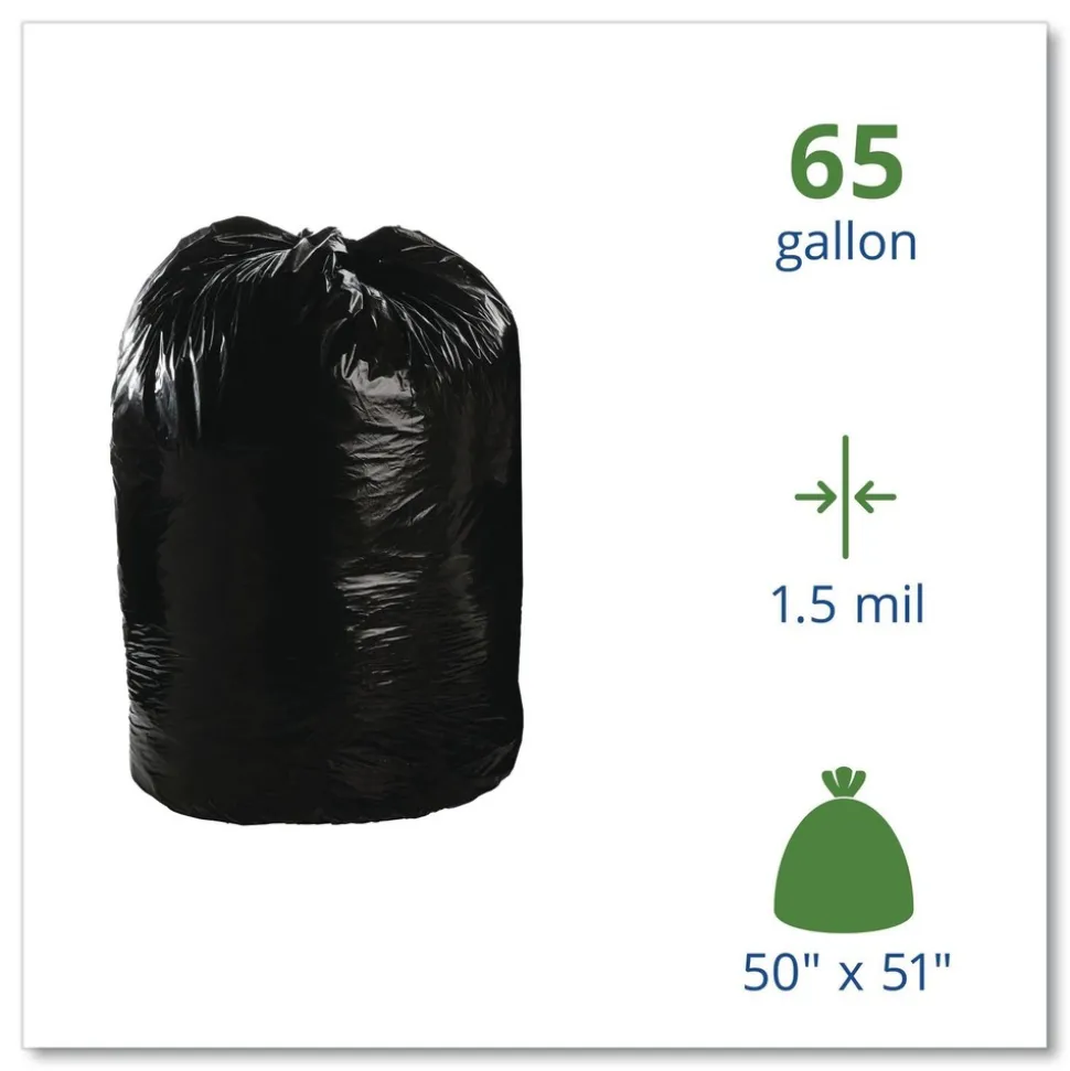 Stout by Envision 50 in. x 51 in. 65-Gallon 1.5 mil. Total Recycled Content Plastic Trash Bags - Black/Brown (100/Carton)