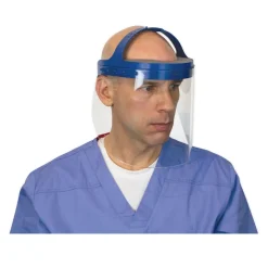 Suncast 16.5 in. x 10.25 in. x 11 in. Fully Assembled Full Length Face Shield with Head Gear - Clear/Blue (16/Carton)