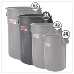 Suncast Commercial Injection Molded Utility Trash Can, 44 gal, Plastic/Resin, Gray