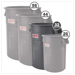 Suncast Commercial Injection Molded Utility Trash Can, 32 gal, Plastic/Resin, Gray