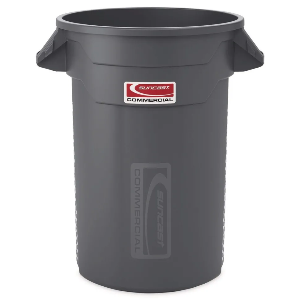 Suncast Commercial Injection Molded Utility Trash Can, 32 gal, Plastic/Resin, Gray