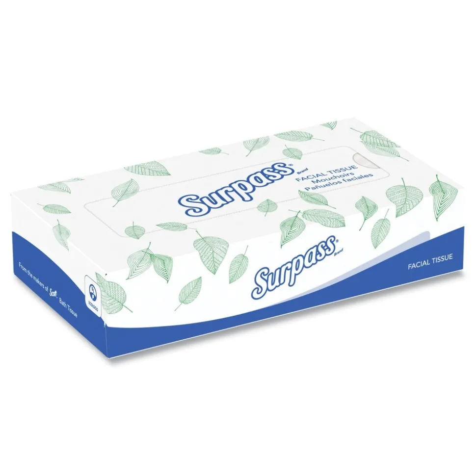 Surpass 21340 2-Ply Flat Box Facial Tissue for Business - White (100 Sheets/Box, 30 Boxes/Carton)