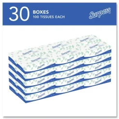 Surpass 21340 2-Ply Flat Box Facial Tissue for Business - White (100 Sheets/Box, 30 Boxes/Carton)