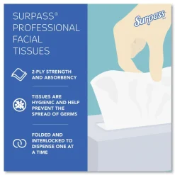 Surpass 21340 2-Ply Flat Box Facial Tissue for Business - White (100 Sheets/Box, 30 Boxes/Carton)