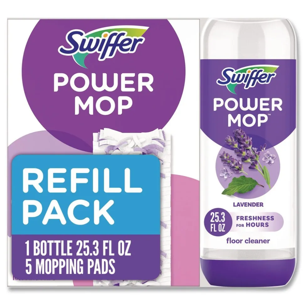 Swiffer 25.3 oz PowerMop Cleaning Solution and Pads Refill Pack - Lavender (4/Carton)