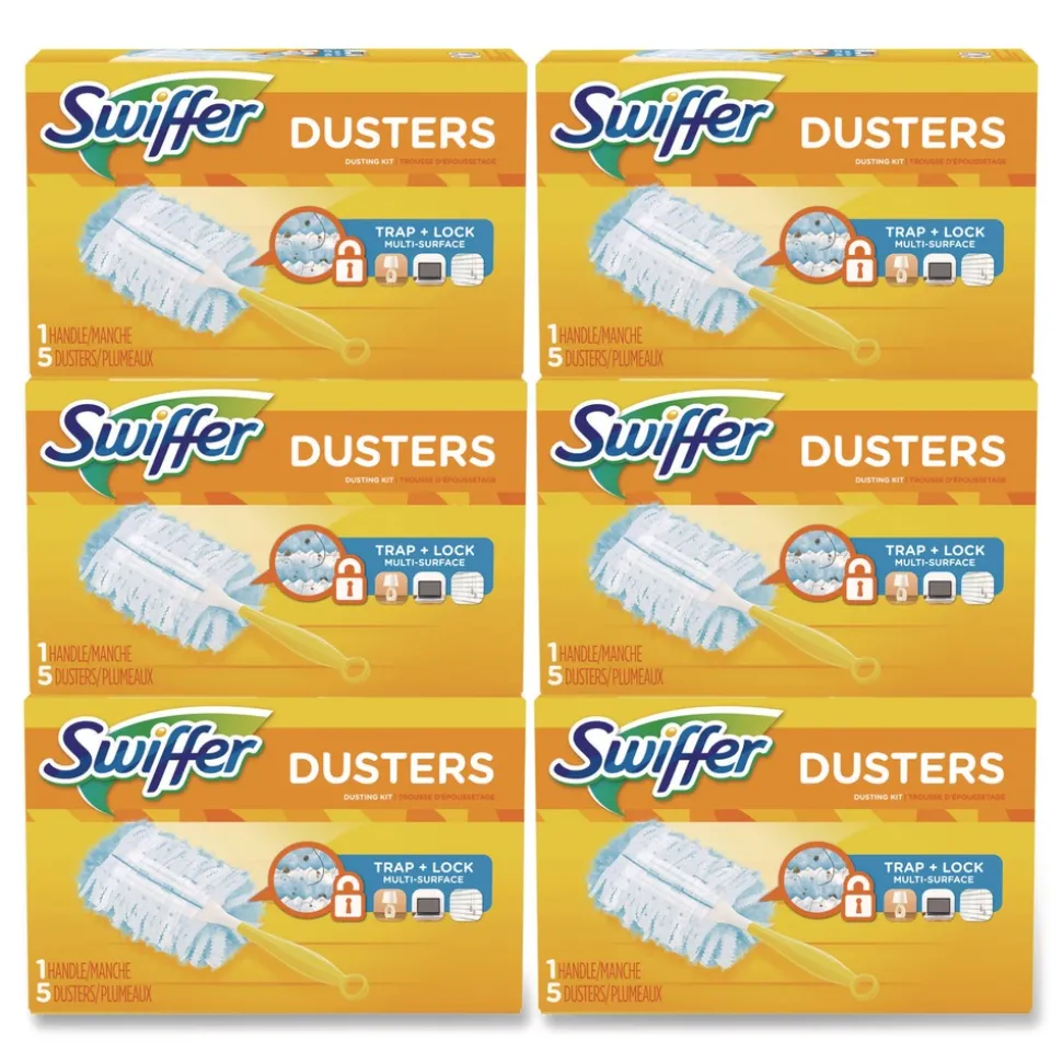 Swiffer Dusters Starter Kit with Dust Lock Fiber and 6 in. Handle - Blue/Yellow (6/Carton)