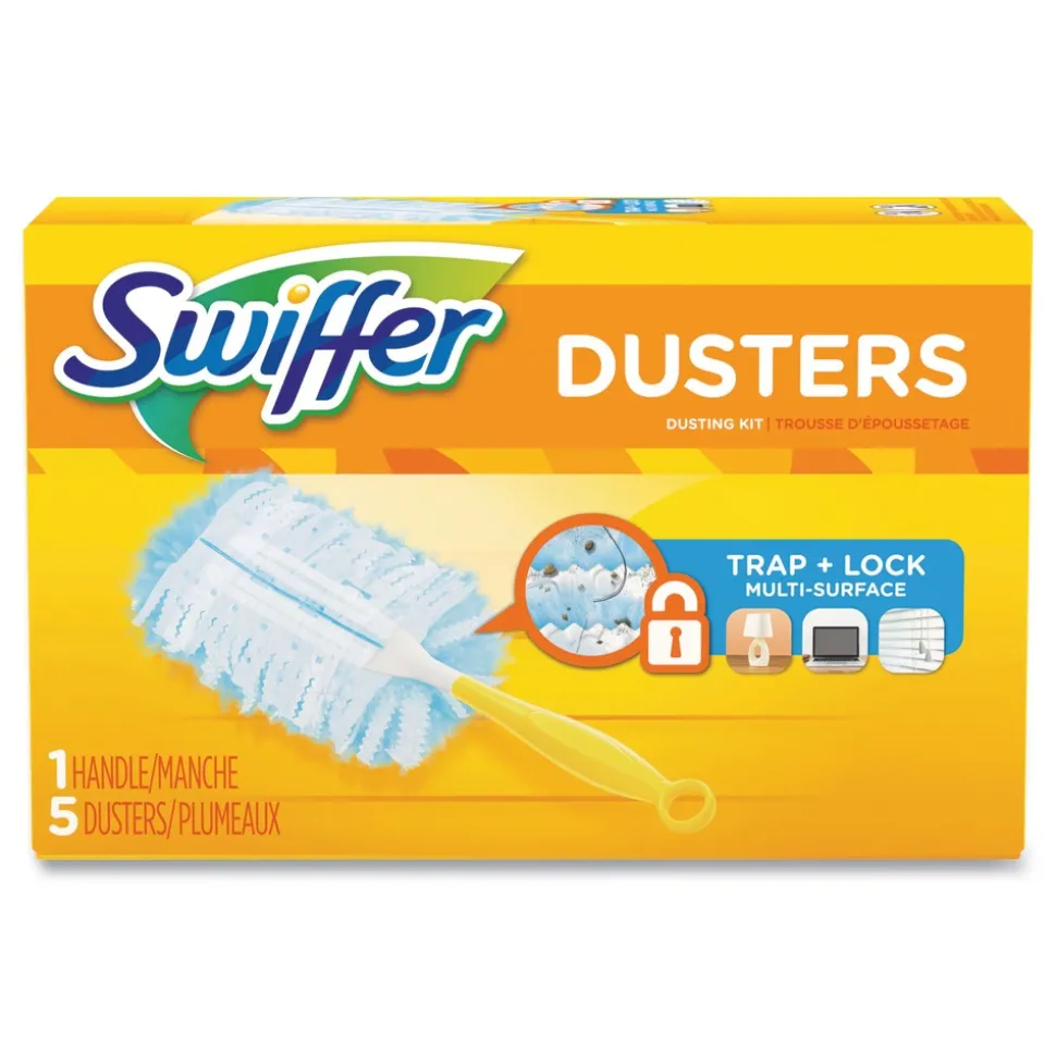 Swiffer Dusters Starter Kit with Dust Lock Fiber and 6 in. Handle - Blue/Yellow (6/Carton)