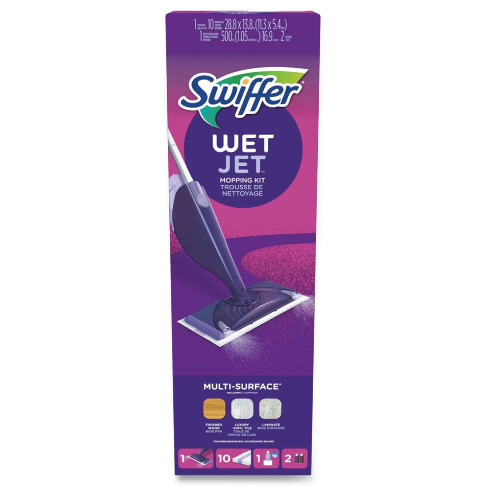 Swiffer WetJet 11.3 in. x 5.4 in. Head Mop Starter Kit with 10 Pads and 1 Cleaner - Silver Handle (1/Carton)