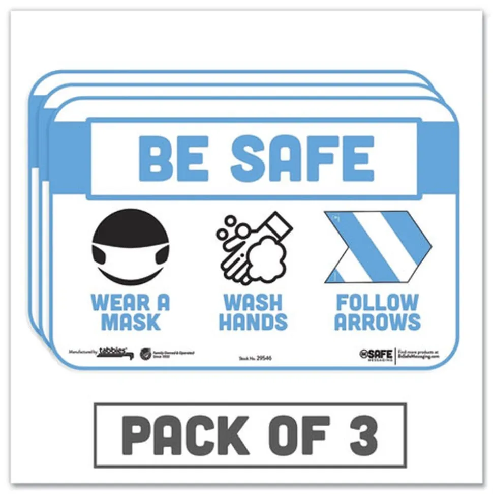 Tabbies BeSafe Messaging 9 in. x 6 in. Education Wall Signs - Blue/White (3/Pack)