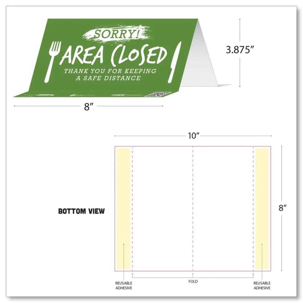 Tabbies BeSafe Messaging 8 in. x 3.87 in. Table Top Tent Card - Green (10/Pack)