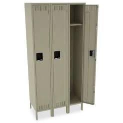 Tennsco Single-Tier Locker with Legs Three Lockers with Hat Shelves and Coat Rods 36w x 18d x 78h Sand