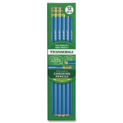 Ticonderoga 2.6 mm 2B (#2) Erasable Colored Pencils - Blue Lead/Blue Barrel (12/Pack)