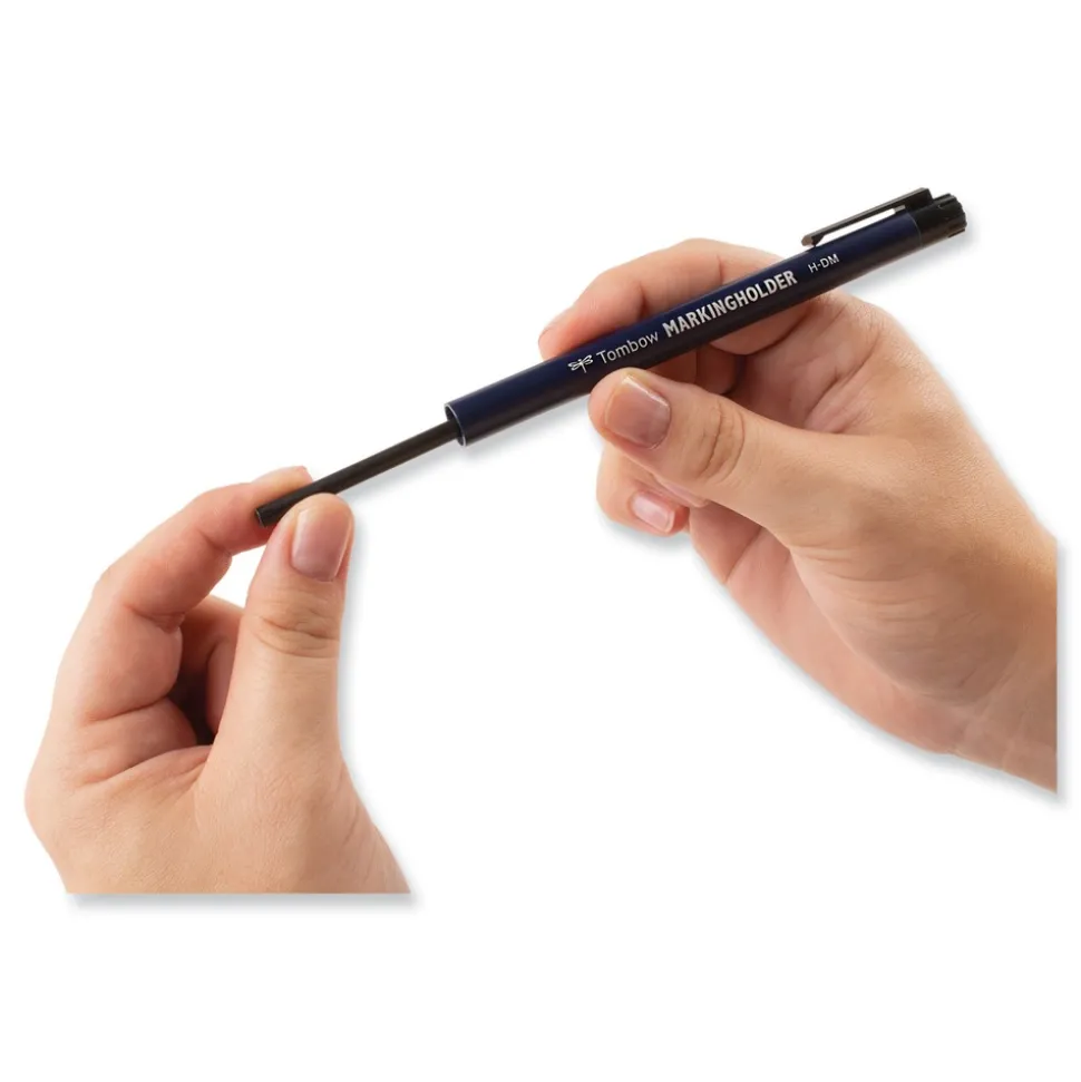 Tombow 4.4 mm Wax-Based Marking Pencil - Black Wax, Navy Blue Barrel (10/Box)