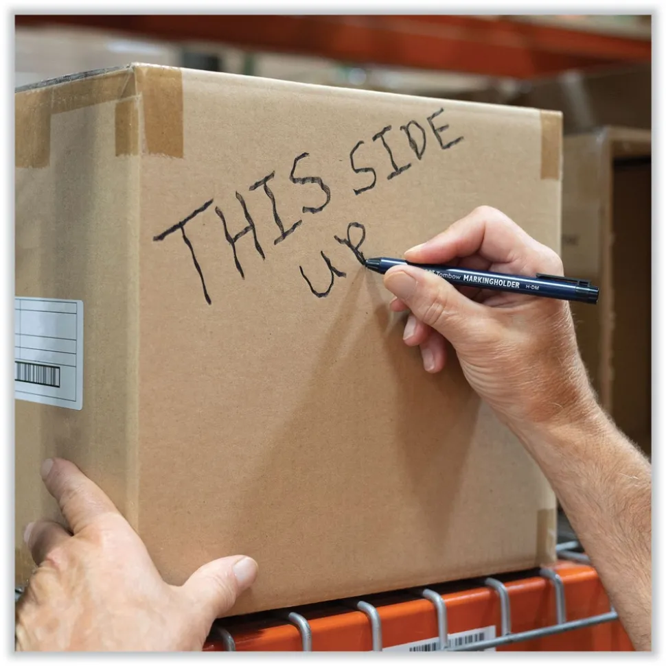 Tombow 4.4 mm Wax-Based Marking Pencil - Black Wax, Navy Blue Barrel (10/Box)