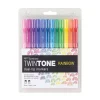 Tombow Extra-Fine/Broad Tips Twin Tone Dual-Tip Markers - Assorted Colors (12/Pack)