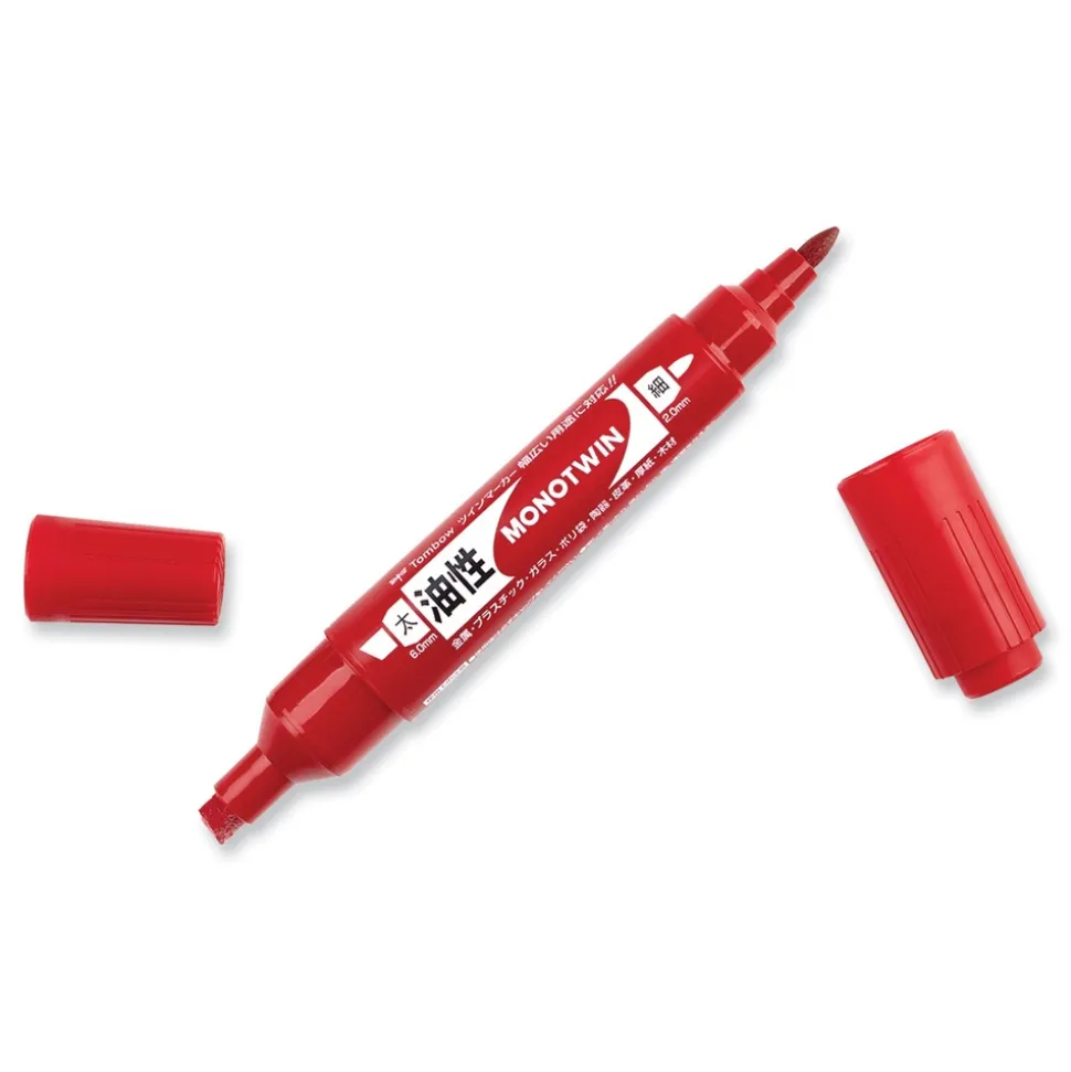 Tombow Mono Twin Fine/Broad Tips Bold Permanent Marker - Red (10/Box)
