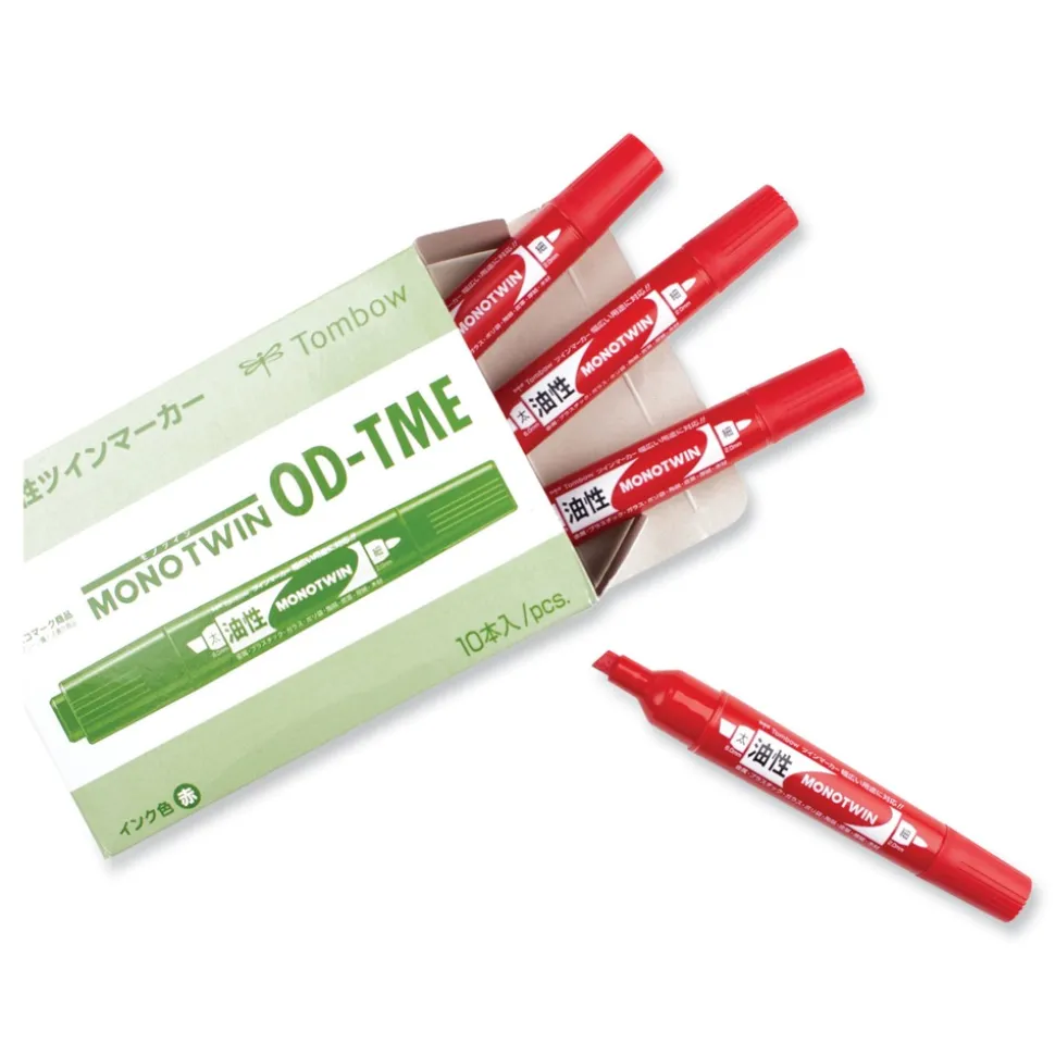 Tombow Mono Twin Fine/Broad Tips Bold Permanent Marker - Red (10/Box)